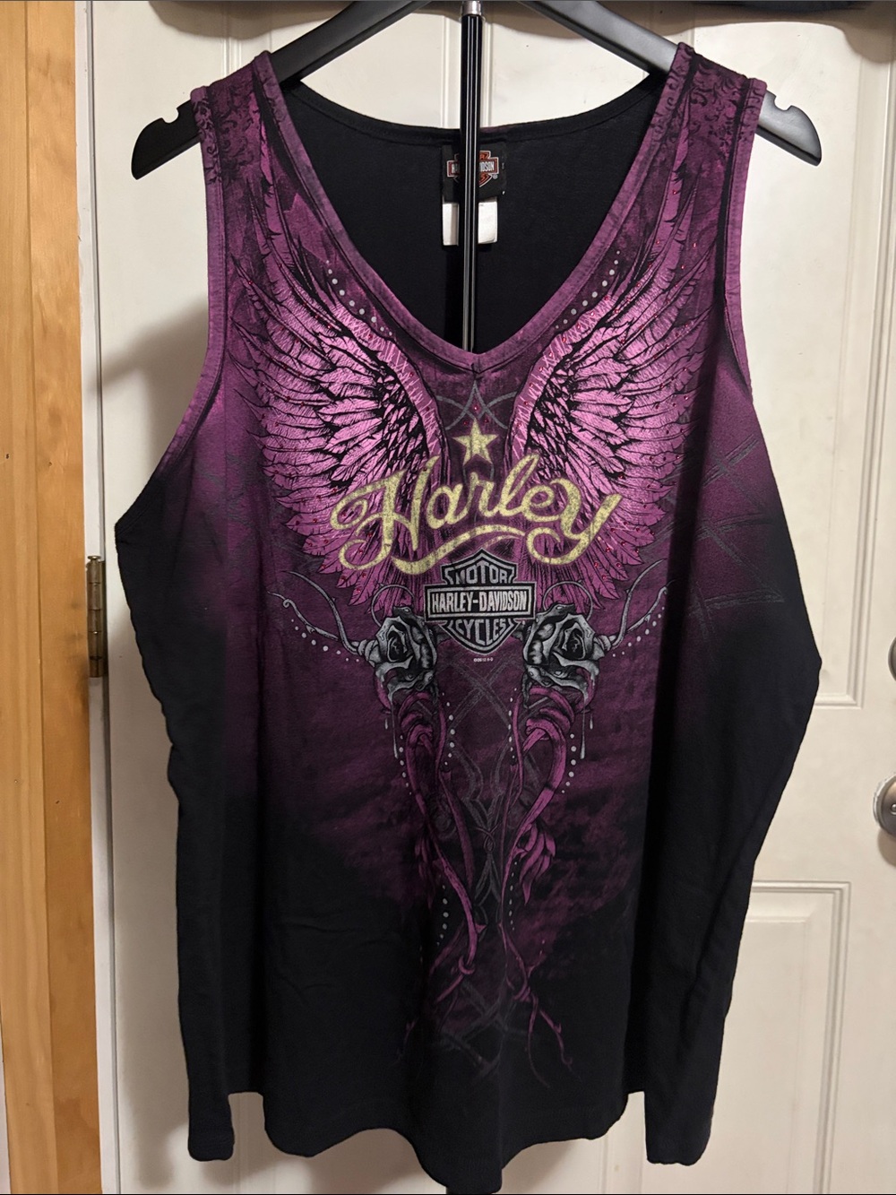 Harley Davidson Purple and Black Ombré Tank Double Graphic Wings Roses